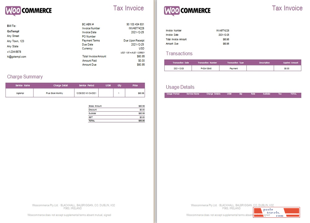 Ireland WooCommerce tax invoice PSD template